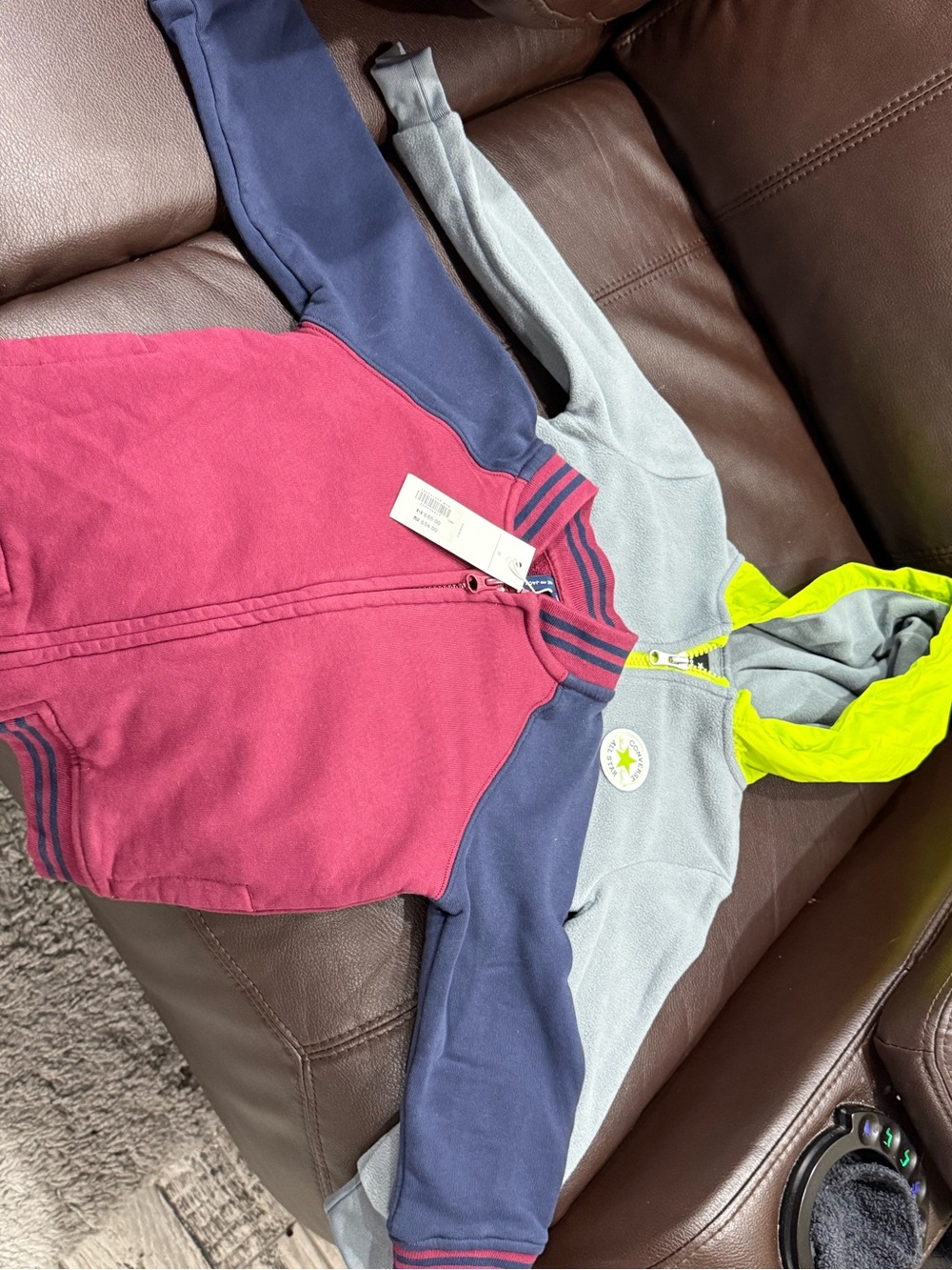 Janie and Jack Colorblock Hooded Sweatshirt in Pink, Navy, Gray & Lime